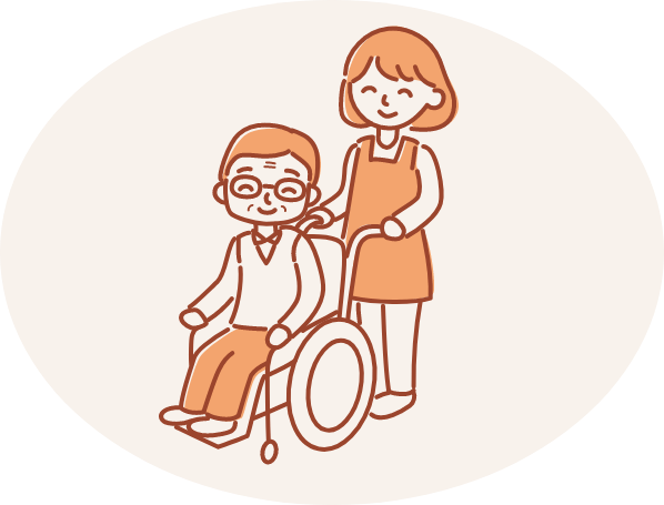 車椅子の方を介護する様子のイラスト